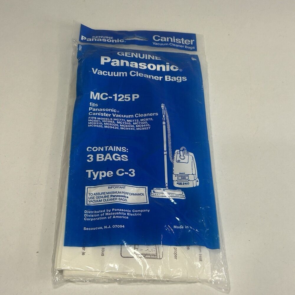 Genuine Panasonic Vacuum Cleaner Bags MC-125P Type C-3 Canister Vac 3pk